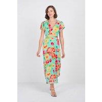 Kettlewell Women's Floral Print Tie Back Midi Dress in Aqua | Size: 10