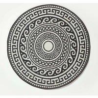 Homescapes Luxury Round Outdoor Rug Waterproof Reversible, Black Enid Aztec | Size: 180 cm diameter