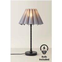ValueLights Maeve Scallop Pleated Tapered Shade Matte Black Bobbin Table Lamp with LED Bulb in Grey