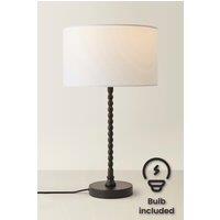 ValueLights Maeve Fabric Drum Lamp Shade Matte Black Bobbin Bobble Table Lamp with LED Bulb in White