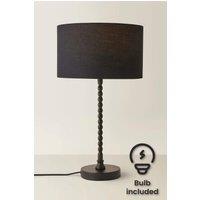 ValueLights Maeve Fabric Drum Lamp Shade Matte Black Bobbin Bobble Table Lamp with LED Bulb