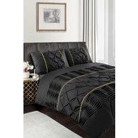 HomeSpace Direct Eleanor Embellished Pintuck Glitter Detail Duvet Cover Set in Black | Size: Double
