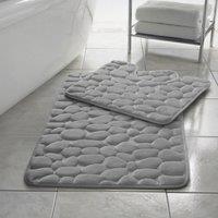 HomeSpace Direct Memory Foam Pebbles Bath Mat Set 2 Piece in Silver