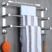 NESTLUNE 3 Tier Stainless Steel Chrome Towel Rail Shelf Holder Wall Mounted in Silver