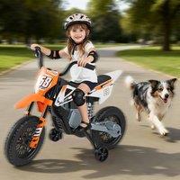 CASART Kids Dirt Bike w/ Twist Throttle Grip 12V Electric Motorcycle w/ Music in Orange