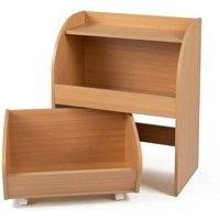 VOGREX Kids Toy Shelf 2 Open Shelves Wheeled Drawer Natural