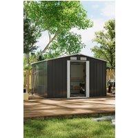 Living and Home 8.5 x 8 ft Galvanized Steel Metal Shed, Garden Storage Shed w/ 4-Vent & Dual Sliding Doors & Weatherproof Apex Roof & Base