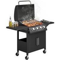 Rolipo 4 Burner Gas BBQ Grill Trolley with Cabinet Thermometer in Black | Size: 0.5m x 2m