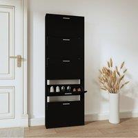 Berkfield Home Shoe Cabinet Black 59x17x169 cm Engineered Wood | Size: 59 x 17 x 169 cm