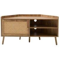 CALICOSY PALMO Corner TV Unit With 1 Door & Rattan Front, 120Cm Wide in Light Brown