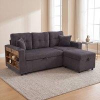 STILVORA Corduroy Sofa Bed with Storage, USB-C & LED in Dark Grey