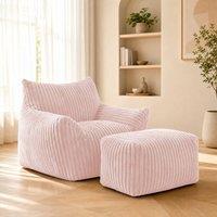STILVORA Pink Corduroy Armchair with High Back & Armrests