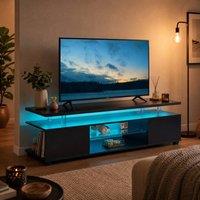 STILVORA TV Stand with Storage & LED Lighting in Black
