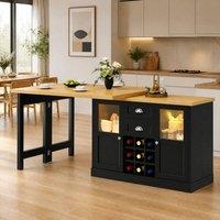 STILVORA Extendable Dining Table with Storage & LED Lights in Black