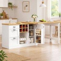 STILVORA Extendable Dining Table with 3 Drawers & Wine Rack in White
