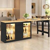 STILVORA Extendable Dining Table with Storage & LED, Black