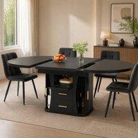STILVORA Extendable Side Table with Storage, Black