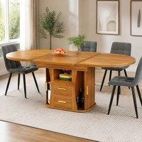STILVORA Extendable Side Table with Storage, Walnut in Brown