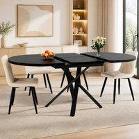 STILVORA Extendable Round Dining Table with Marble-Effect Top in Black