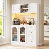 STILVORA Buffet Cabinet 120 cm with LED Light Strip & Storage in White
