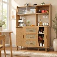 STILVORA Sideboard with Sliding Doors & 3 Drawers in Natural