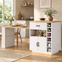 STILVORA Extendable Kitchen Island Dining Table with Storage & LED in White