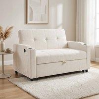 STILVORA 2 Seater Pull-Out Sofa Bed with USB & Cup Holders in White