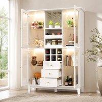 STILVORA Wine Cabinet with LED Lights, 3 Drawers & Glass Doors in White