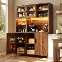 STILVORA Tall Cabinet with LED, USB & Sliding Glass Doors in Brown