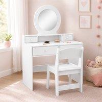 STILVORA Children's Dressing Table with 4 Drawers & Stool in White