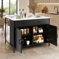 STILVORA Bar Table with 2 Drawers & Shelves Black