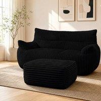STILVORA Oversized 2 Seater Sofa with Matching Ottoman & Ergonomic Design, Corduroy, Black
