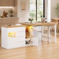 STILVORA Extendable Sideboard Dining Table with Storage & LED in White
