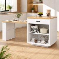 STILVORA Extendable Kitchen Island with LED Lighting & Storage in White
