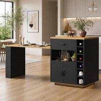 STILVORA Extendable Kitchen Island Dining Table with Storage in Black
