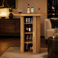 STILVORA Round Bar Table with Storage & Sliding Door in Natural