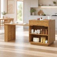 STILVORA Kitchen Island with Extendable Table & LED Lighting in Light Oak