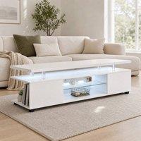 STILVORA TV Stand with LED Lights & 3 Hidden Storage Spaces in White