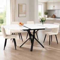 STILVORA White Extendable Dining Table with X Metal Frame