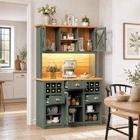 STILVORA Tall Kitchen Cabinet with LED Lighting & USB in Green