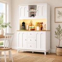 STILVORA Pantry Cabinet with LED, 3 Drawers & 4 Doors in White