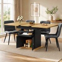STILVORA Extendable Dining Table with Storage & Drawers in Black