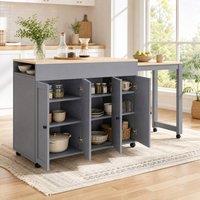 STILVORA Extendable Bar Table with Storage & Six Shelves in Grey