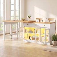 STILVORA Extendable Kitchen Island with LED Lights & Storage in White