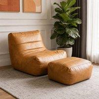STILVORA Sofa Set with Footstool, Brown Faux Leather