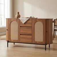 STILVORA Sideboard with Rattan Doors, Drawers & Sliding Doors in Walnut