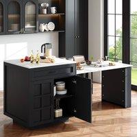 ModernLuxe Extendable kitchen island bar table with storage & drawers in Black
