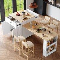 ModernLuxe Extendable kitchen island bar table with storage & drawers in White