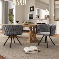 ModernLuxe Velvet swivel dining chair with padded backrest & metal legs in Grey | Size: 2 Pack