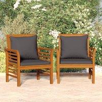 Berkfield Home Sofa Chairs with Dark Grey Cushions 2 pcs Solid Wood Acacia in Brown